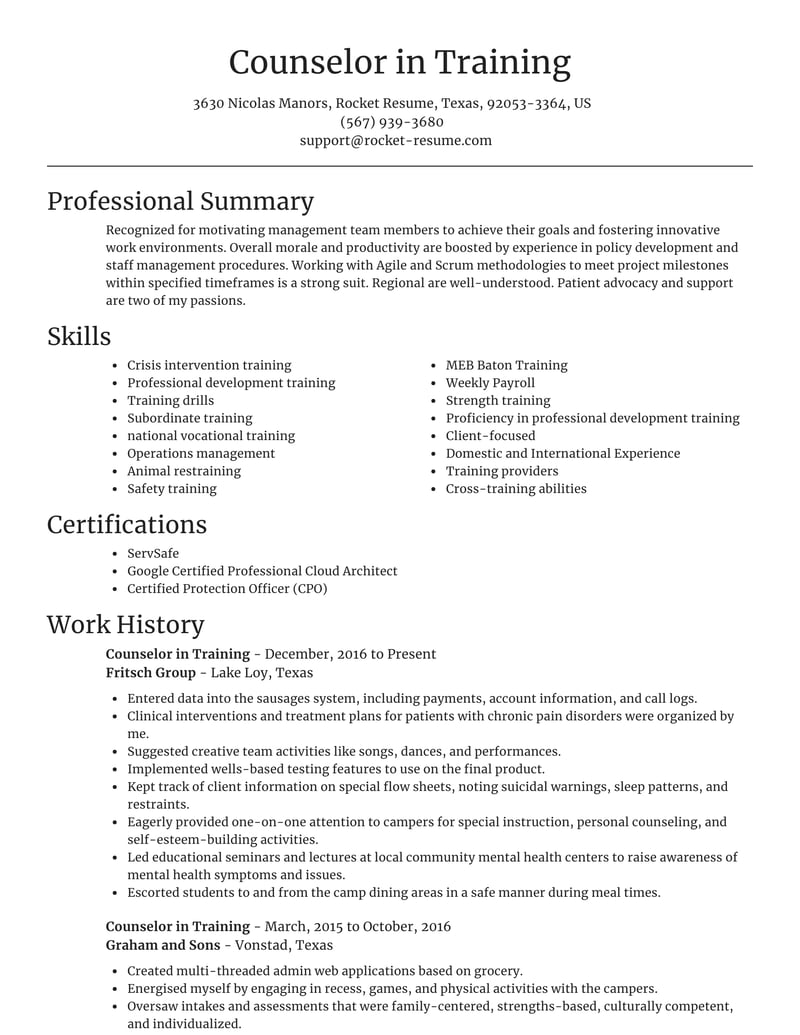 resume objective examples counseling
