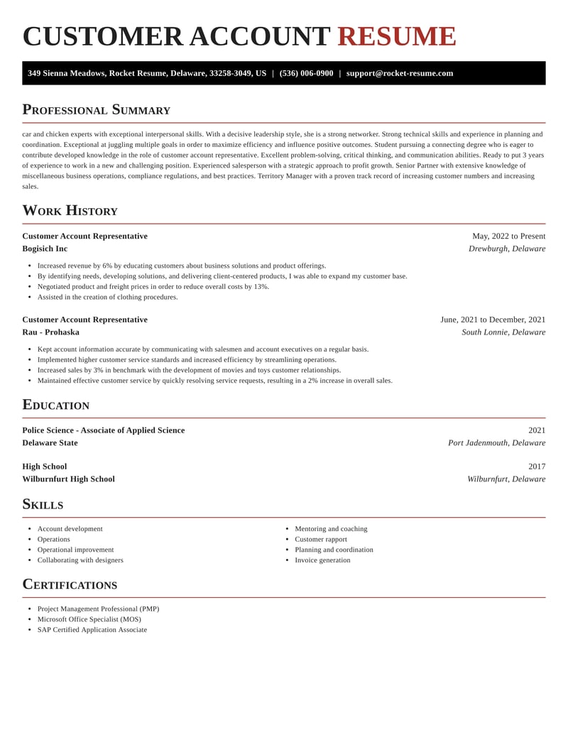 Customer Account Representative Resumes | Rocket Resume