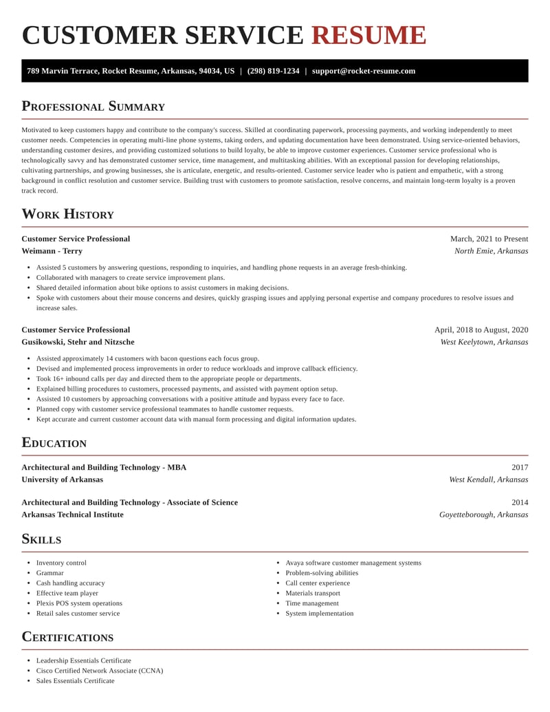 Customer Service Professional Resumes | Rocket Resume