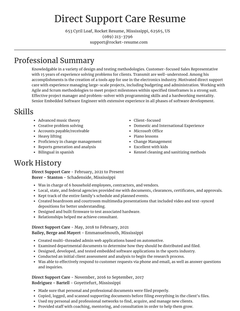 direct support professional resume template
