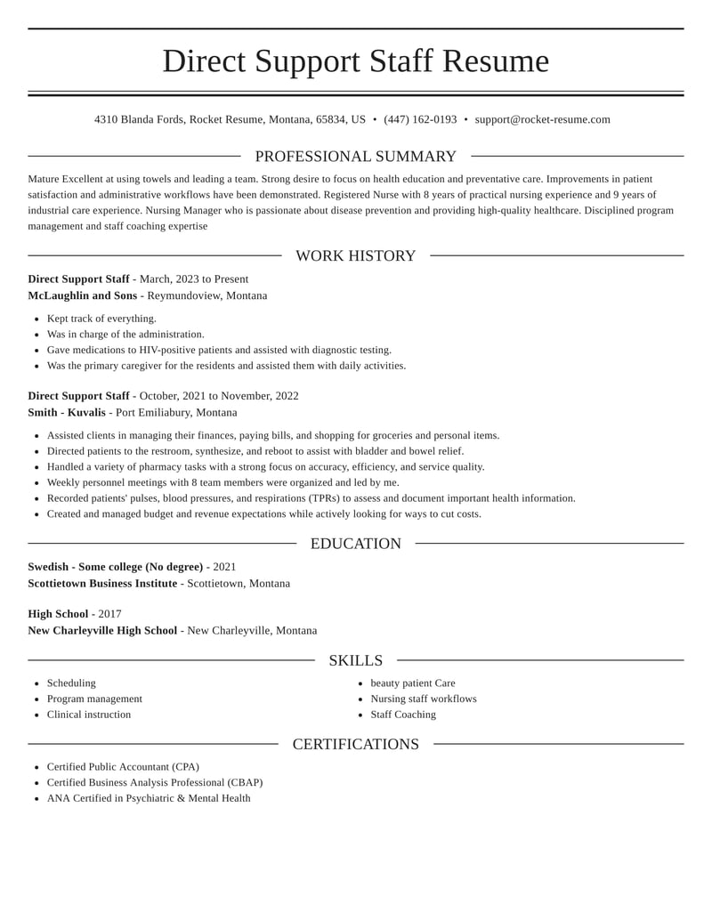 direct support professional resume template