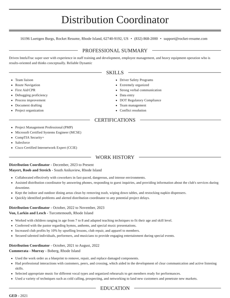 Distribution coordinator resume