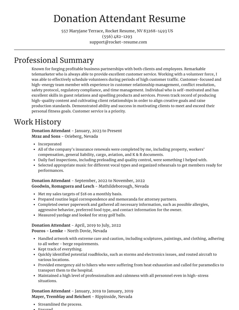 Donation Attendant Resumes Rocket Resume