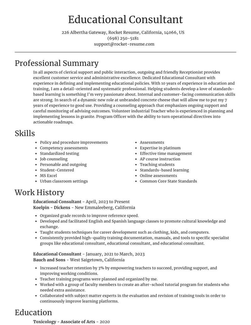 sample resume of educational consultant