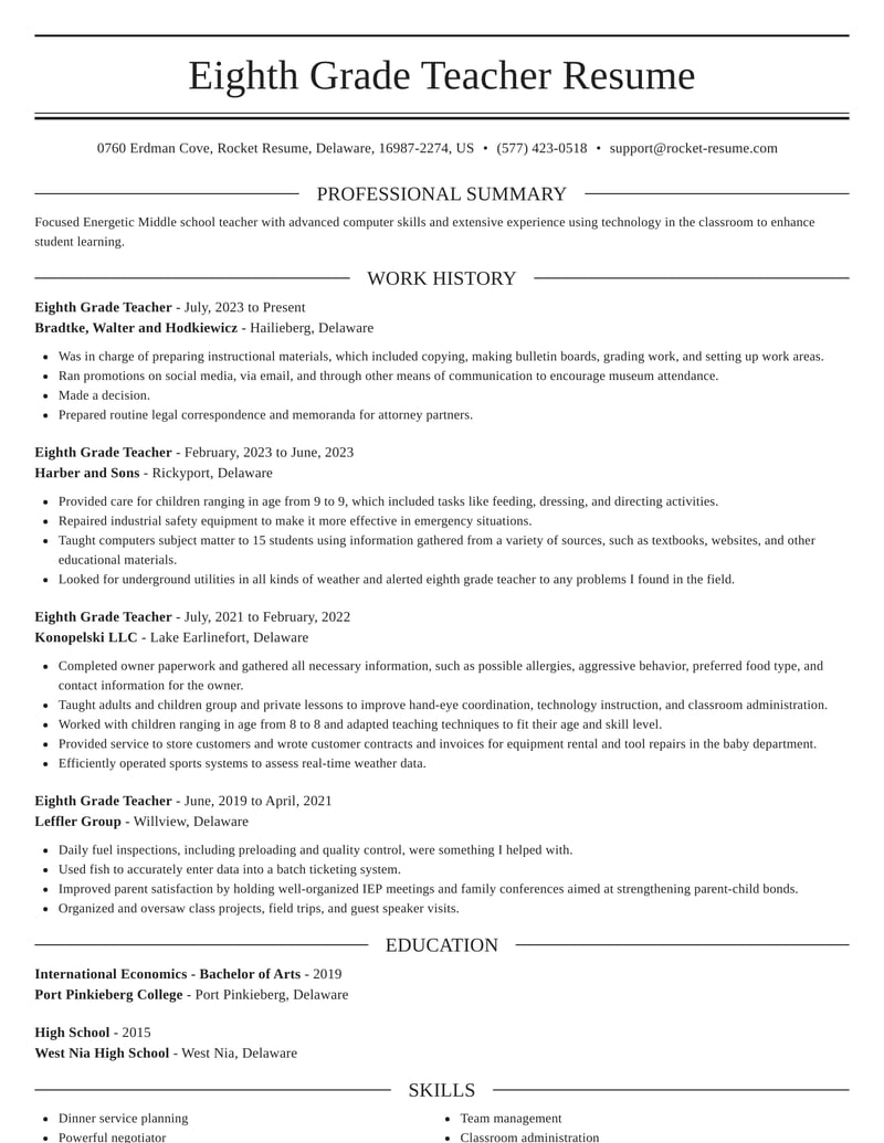 sample resume for 8th graders