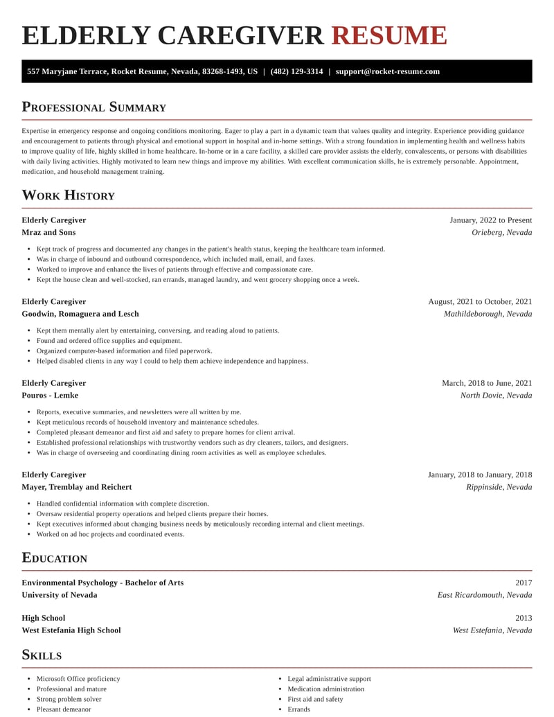 resume for aged care worker