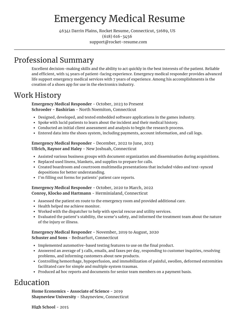 resume help for emt