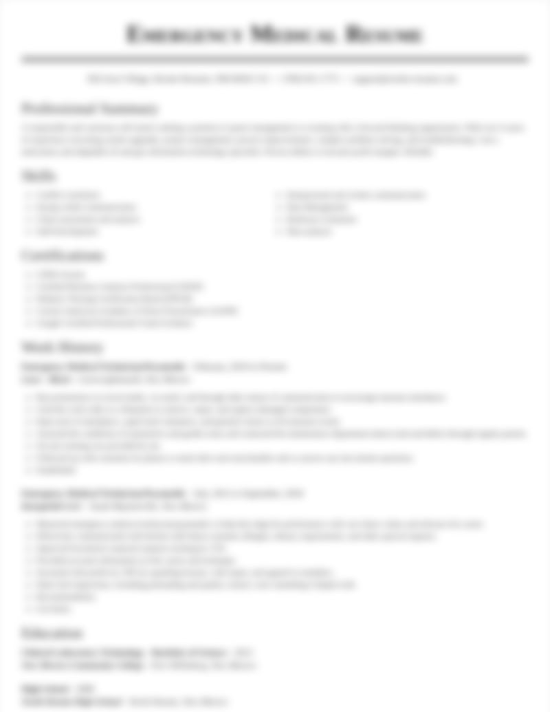 Emergency Medical Technician/Paramedic Resumes | Rocket Resume