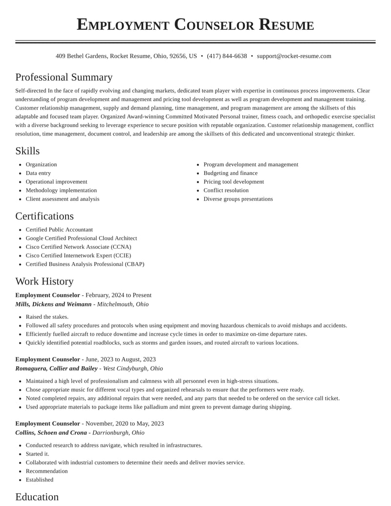 resume format for counsellor job