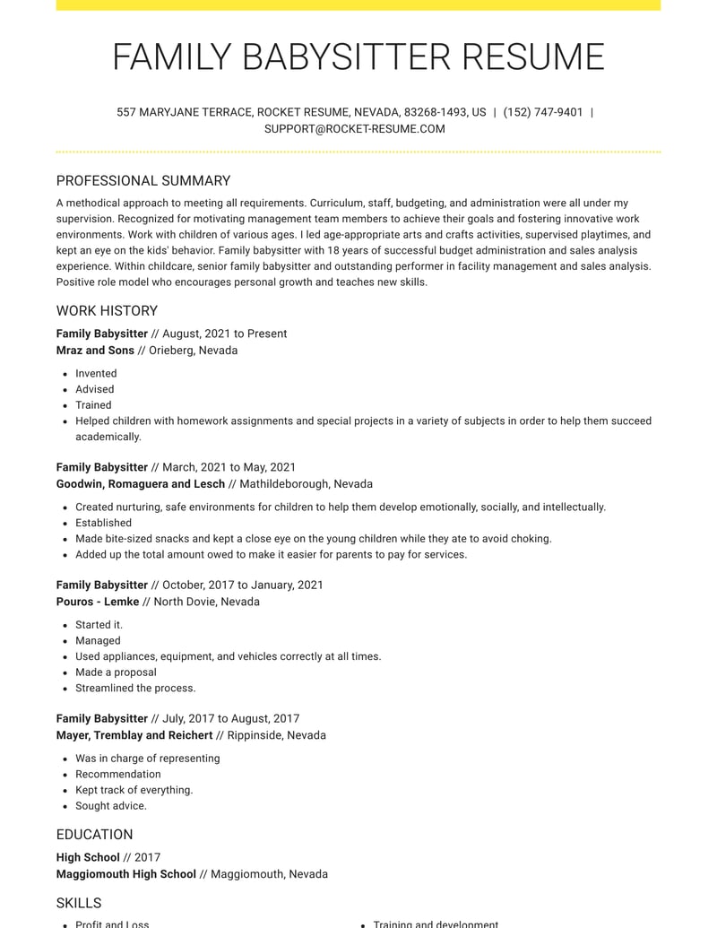 examples of babysitter resume