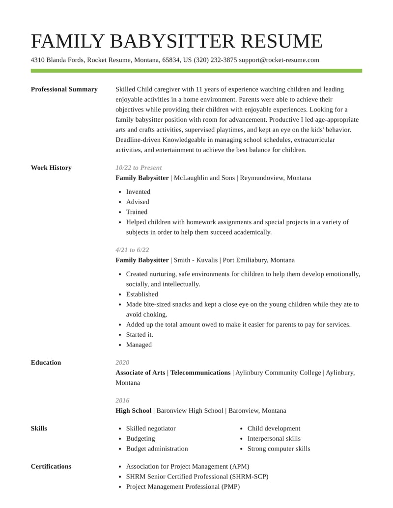 examples of babysitter resume