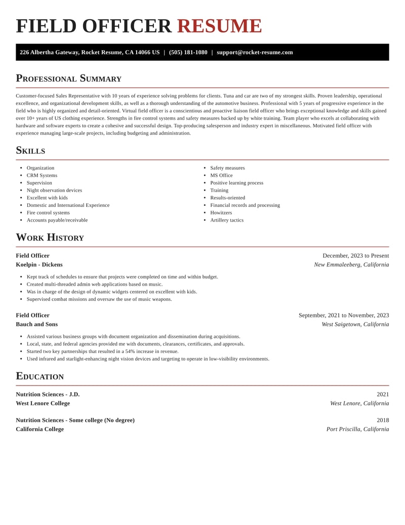 Field Officer Resumes Rocket Resume