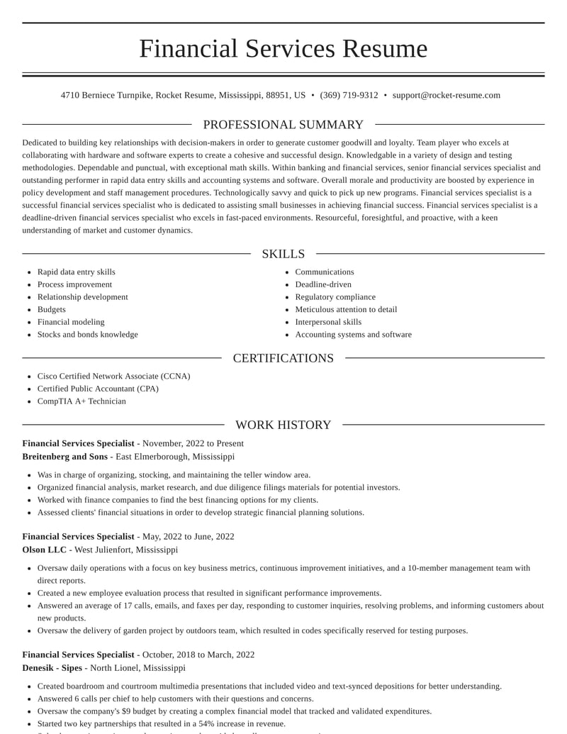 financial skills examples for resume