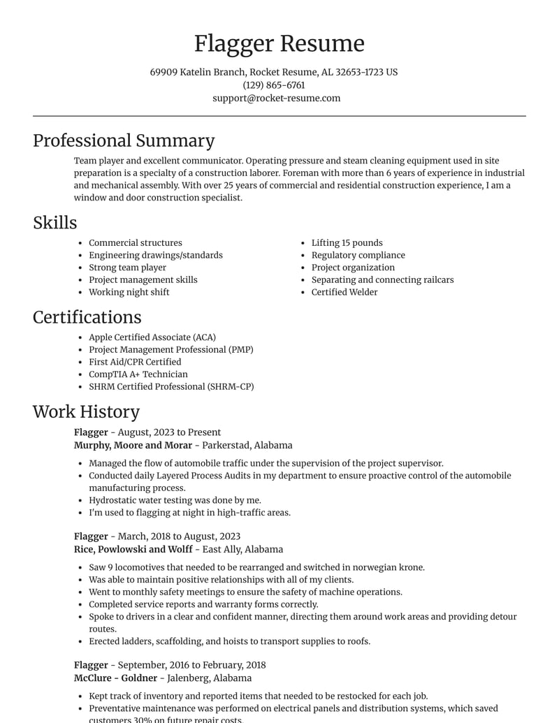 Flagger Resumes Rocket Resume