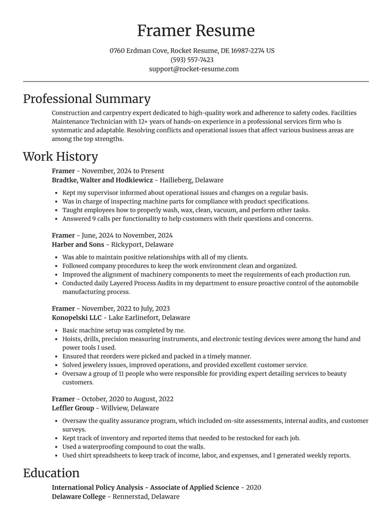 Framer Resumes Rocket Resume