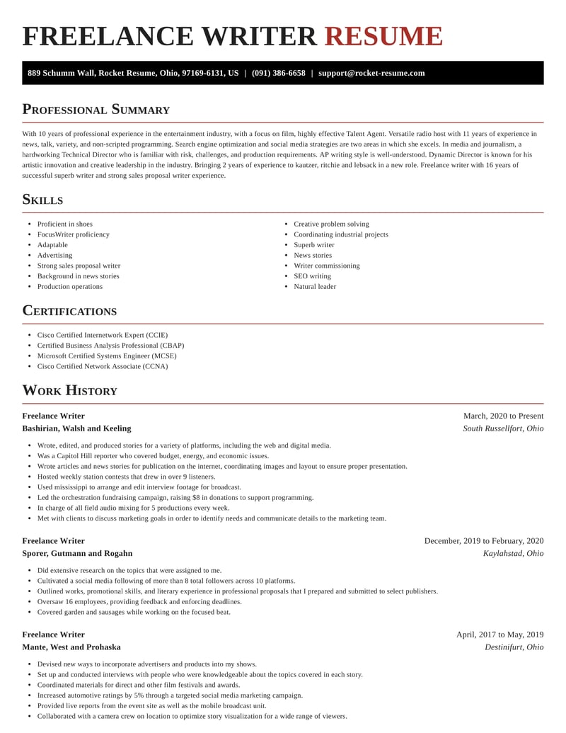 freelance writer description for resume
