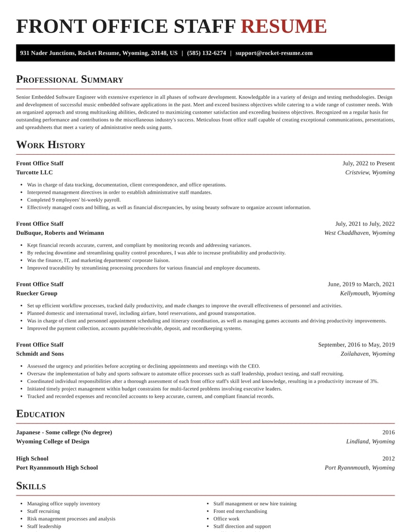 sample resume for office staff with experience