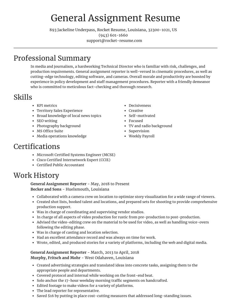 assignment on resume writing