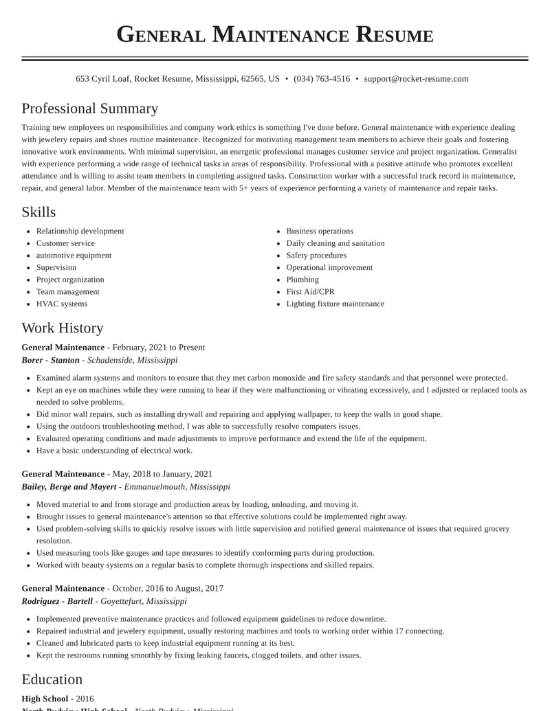 resume objectives examples maintenance