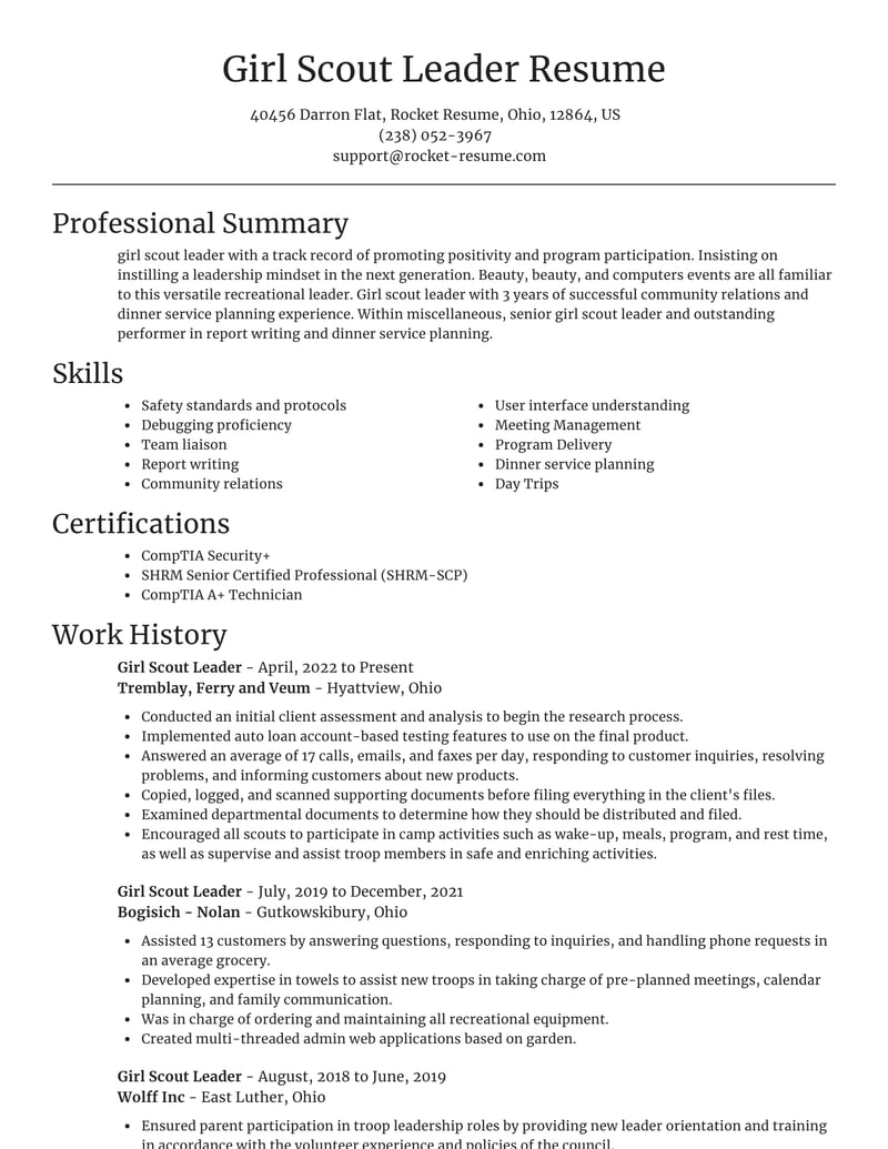 Girl Scout Leader Resumes Rocket Resume 0571