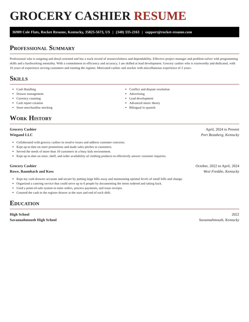 Grocery Cashier Resumes Rocket Resume