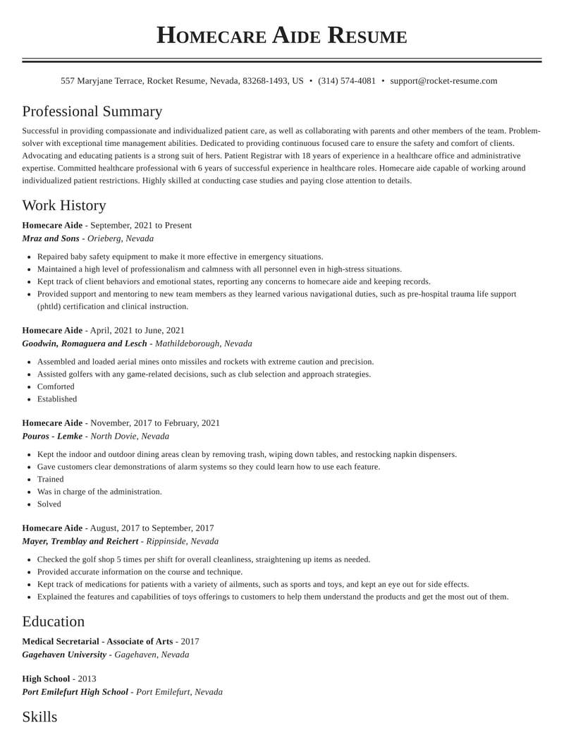 sample objectives for home care resume
