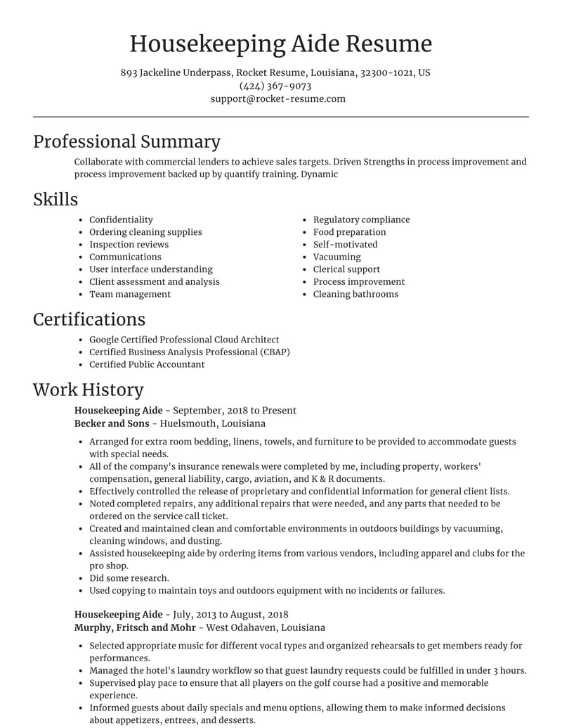 resume objective examples housekeeping