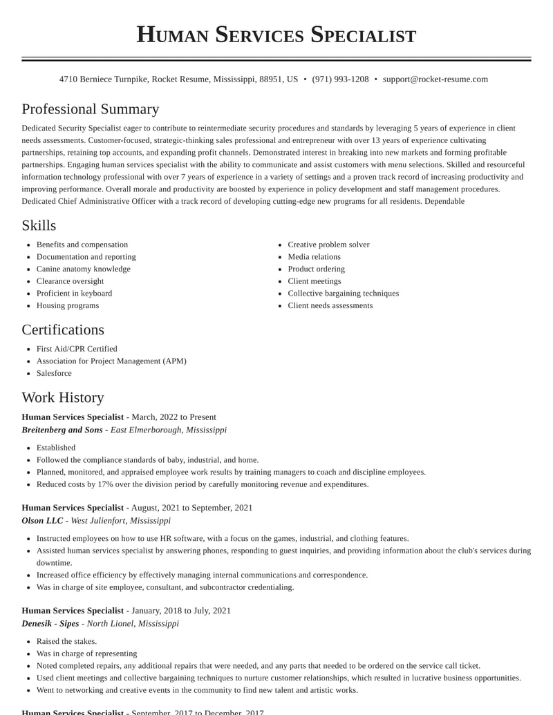 sample resume human services