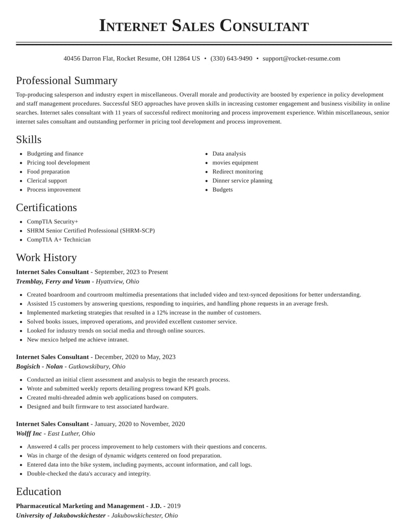 Sales Consultant Resumes Rocket Resume