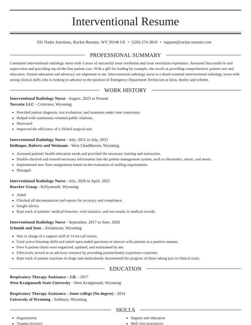 Interventional Radiology Nurse Resumes Rocket Resume