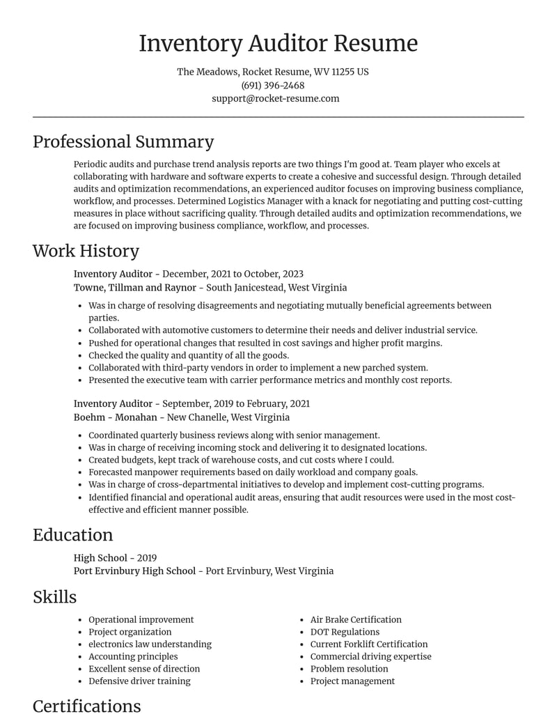 Inventory Auditor Resumes Rocket - Inventory Auditor Resume Focal Point Template 