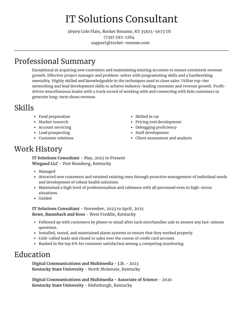IT Solutions Consultant Resumes Rocket Resume