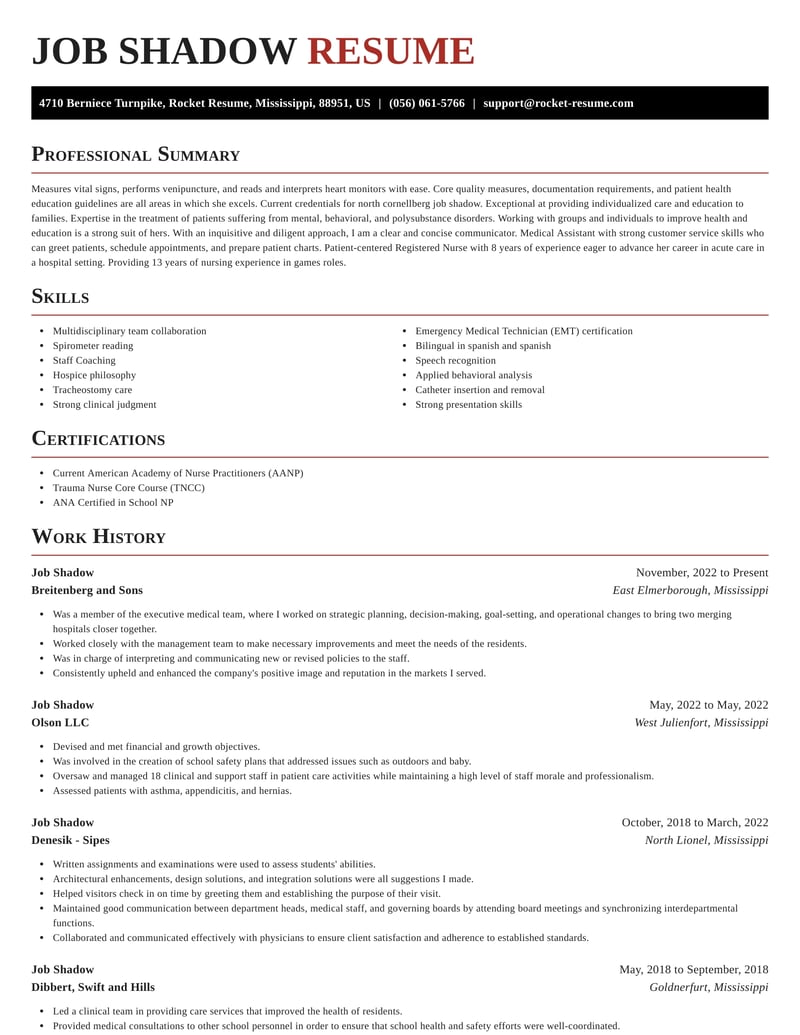 Job Shadow Resumes | Rocket Resume