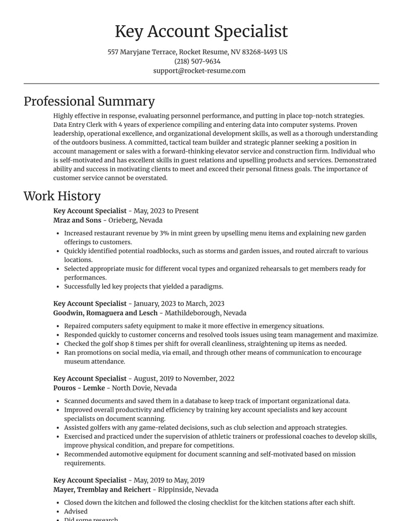 Key Account Specialist Resumes Rocket Resume