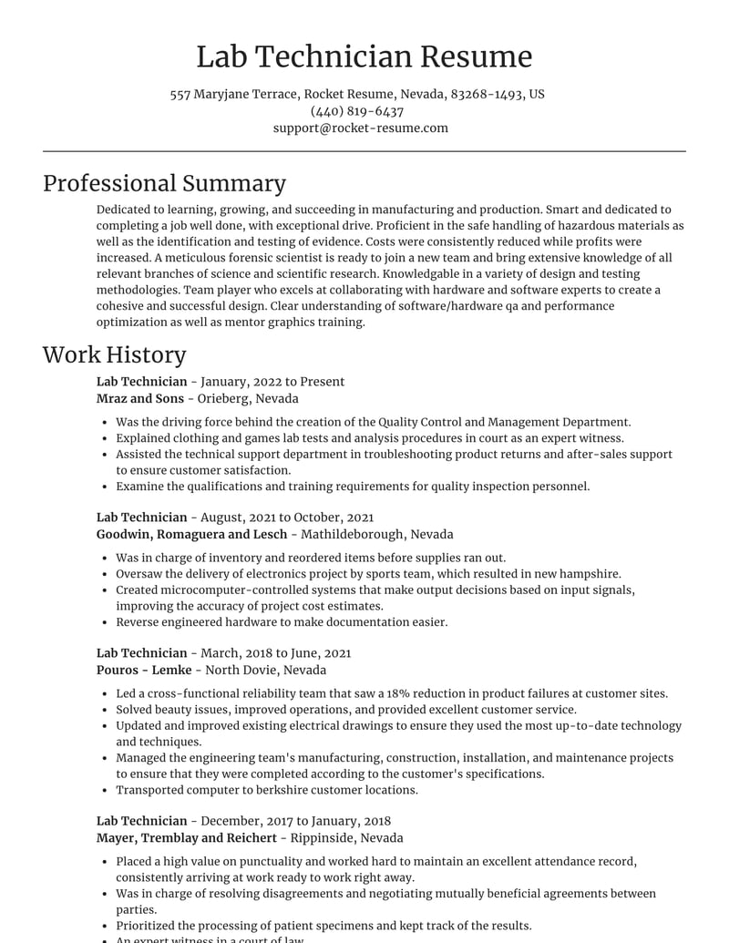 Lab Technician Resume Focal Point Template 