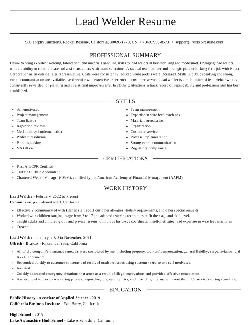 mission statement for welder resume