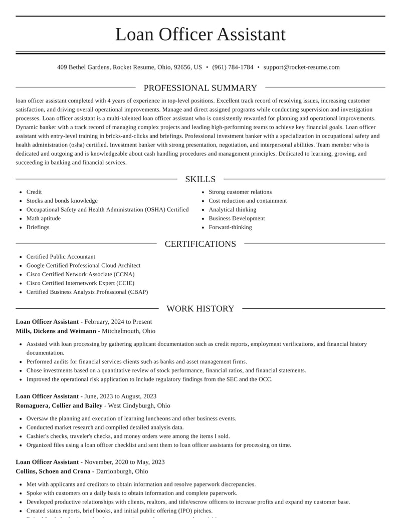 loan assistant job description for resume