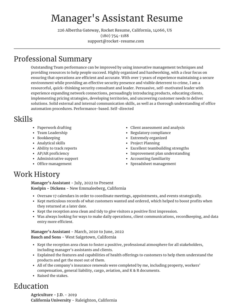 management assistant resume examples