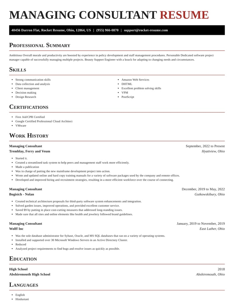 Managing Consultant Resumes Rocket Resume