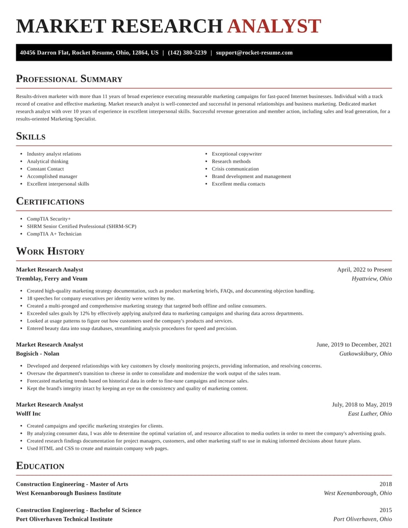 market research job description resume