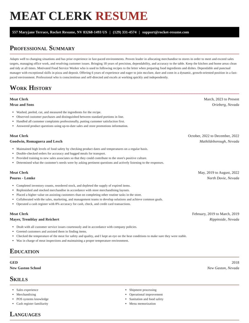 Meat Clerk Resumes Rocket Resume
