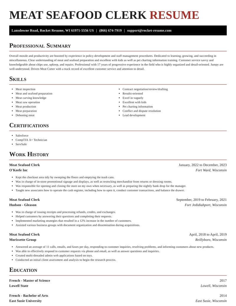 Meat Seafood Clerk Resumes Rocket Resume