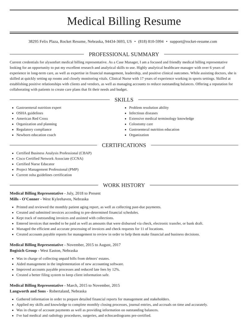 resume objective example medical billing