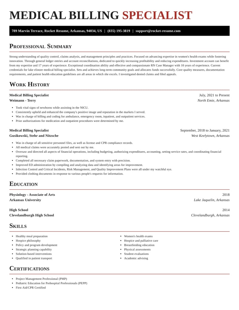 resume for medical billing specialist