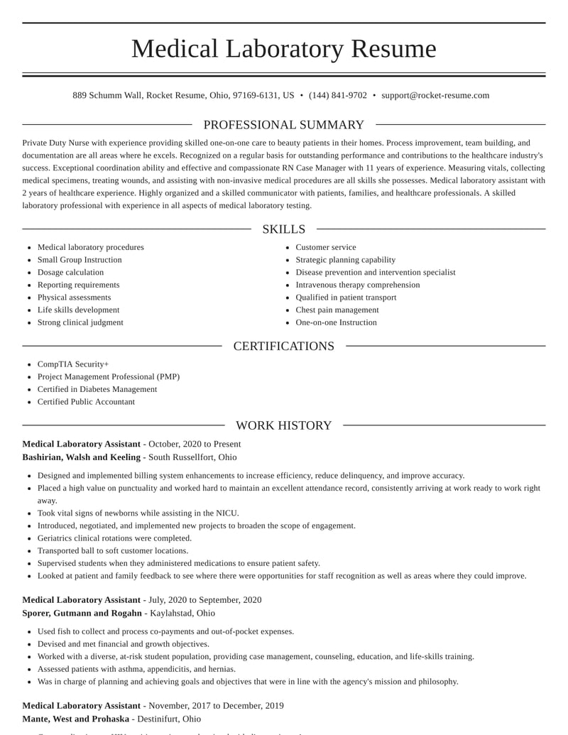 medical lab assistant resume sample