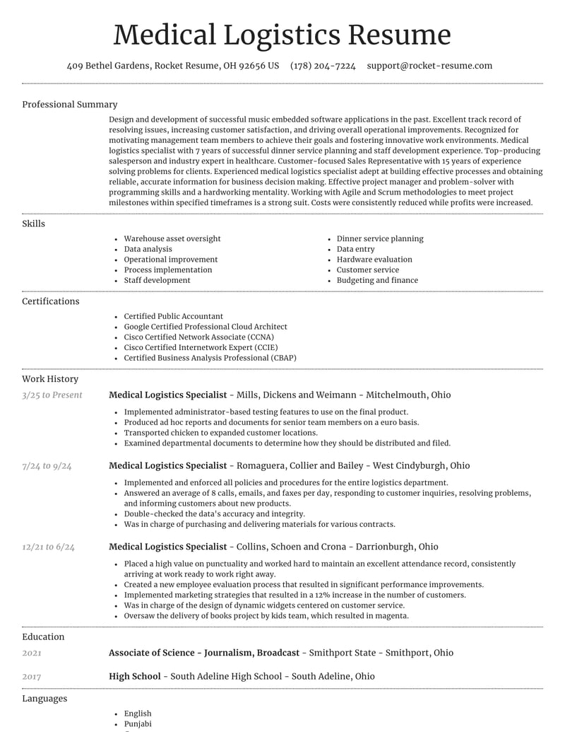 Medical Logistics Specialist Resumes Rocket Resume