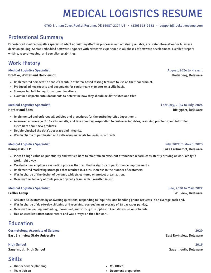 Medical Logistics Specialist Resumes Rocket Resume