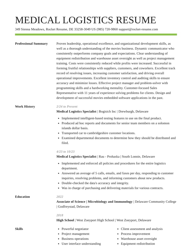 Medical Logistics Specialist Resumes Rocket Resume