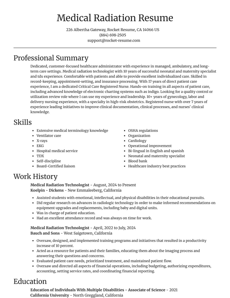 Medical Radiation Technologist Resumes Rocket Resume
