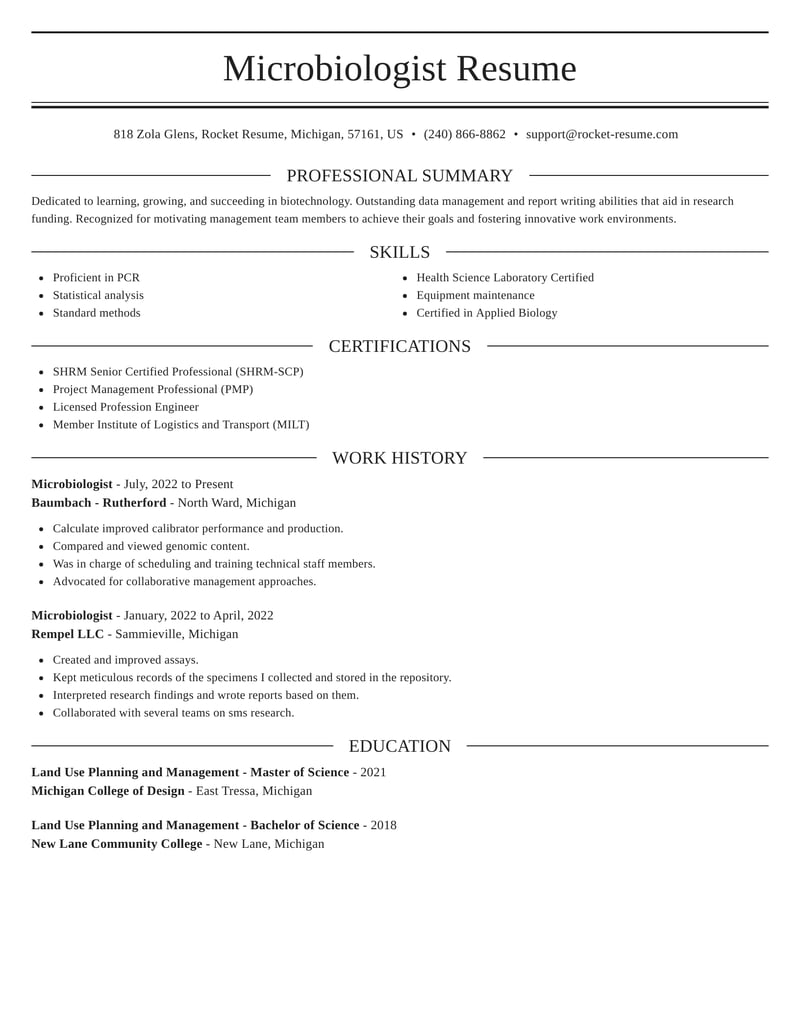 resume format for microbiology freshers